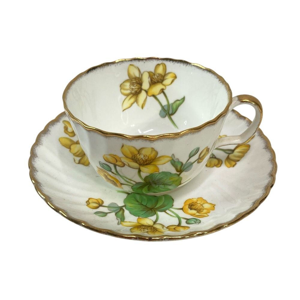 VTG‎ ADDERLEY Teacup and Saucer Floral Yellow Flowers Fine Bone China England